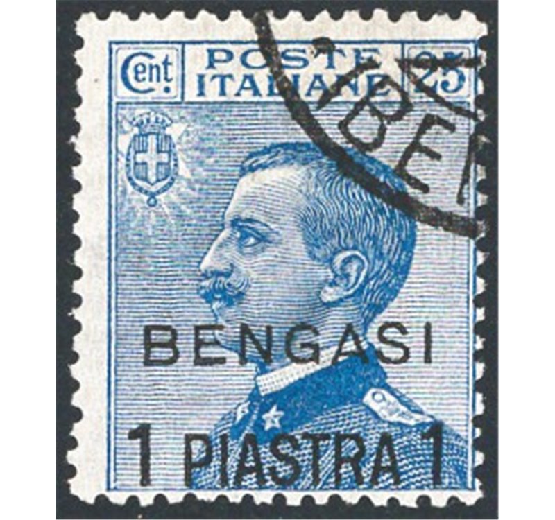 Uff. Post. all'Estero - Levante - Bengasi - 1901 - Floreale 25 c. azzurro soprast., n° 2. Cert.: IC. Cat. € 325 (U)