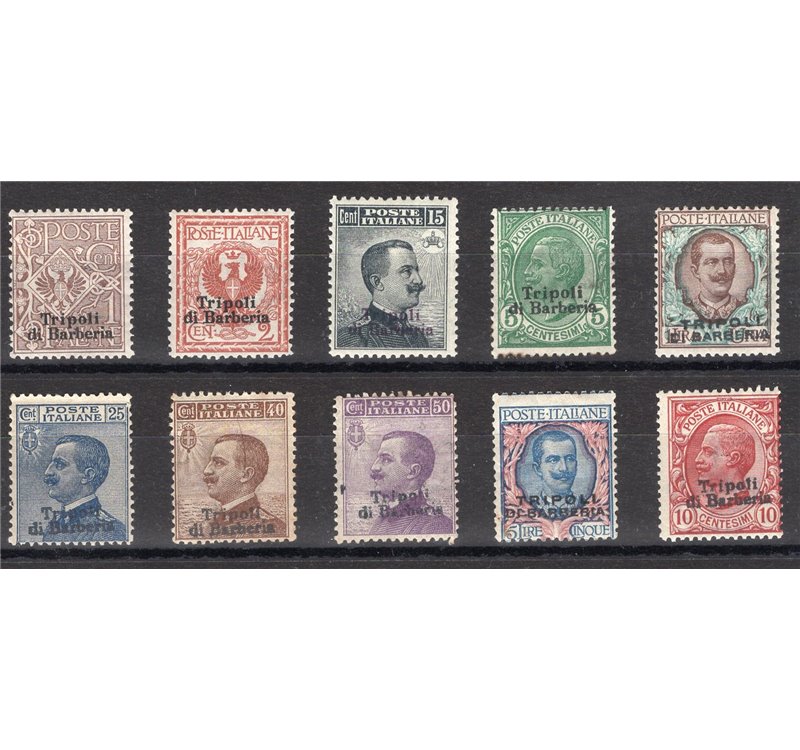 Uff. Post. all'Estero - Levante - Tripoli di Barberia - 1909 - Soprast serie n° 1/10. Cert.: Biondi. Cat. € 2.000 (**)