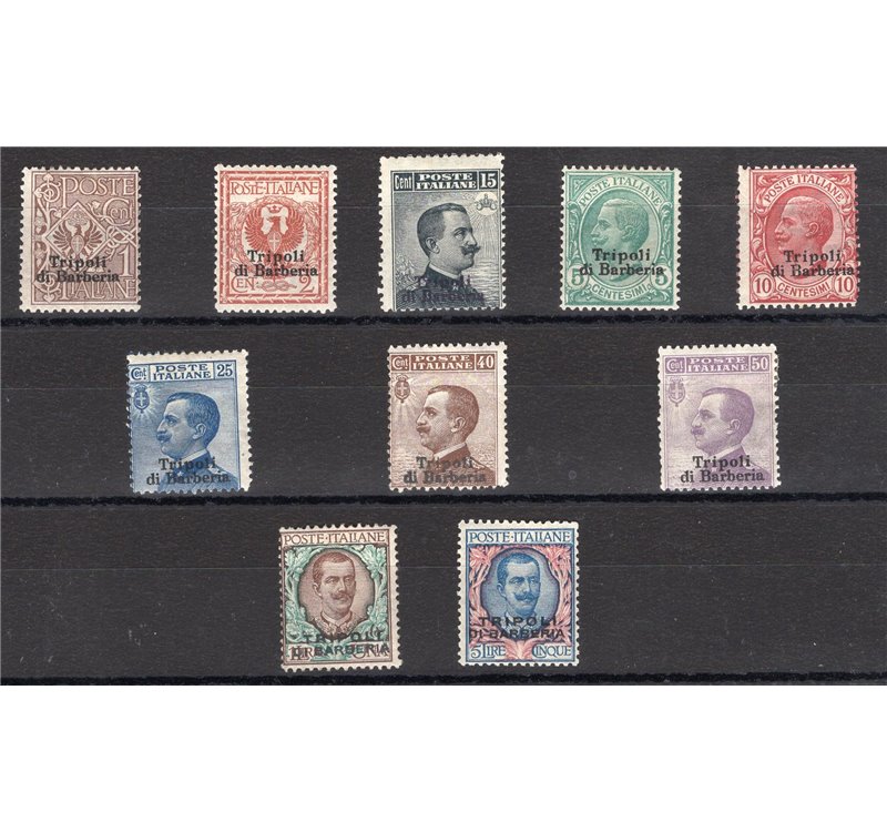 Uff. Post. all'Estero - Levante - Tripoli di Barberia - 1909 - Soprast serie n° 1/10. Cert.: Biondi. Cat. € 760 (*)