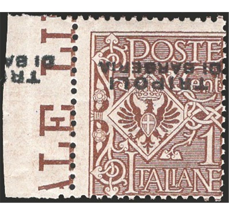 Uff. Post. all'Estero - Levante - Tripoli di Barberia - 1915 - Floreale 1 c. con soprast. capovolta e parzialmente ripetuta sul 
