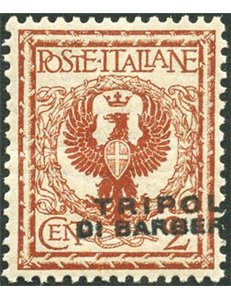 Uff. Post. all'Estero - Levante - Tripoli di Barberia - 1915 - Floreale 2 c. rosso bruno con soprast. fortemente spostata a dest