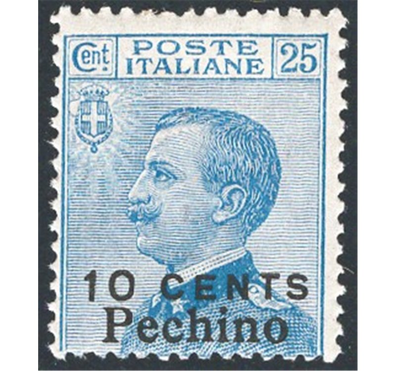 Uff. Post. all'Estero - Cina - Pechino - 1910 - Michetti 25 c. azzurro con soprast. “10 CENTS Pechino”, n° 28. Cat. € 60 (**)