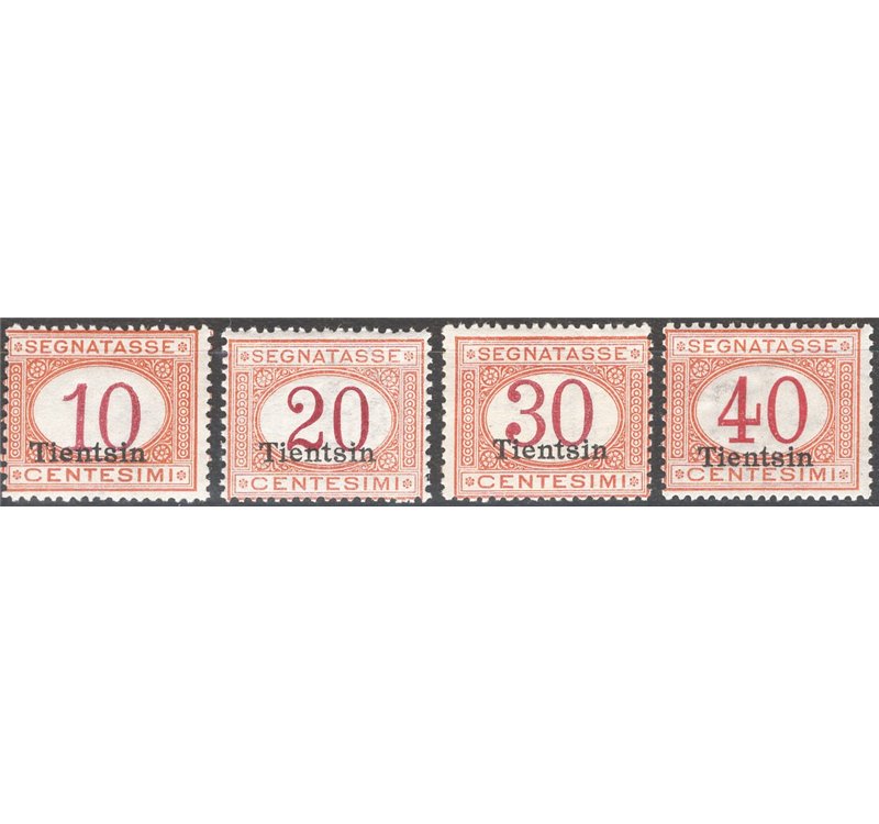 Uff. Post. all'Estero - Cina - Tientsin - 1918 - Segnatasse soprast., serie n° 1/4. Cat. € 150 (**)