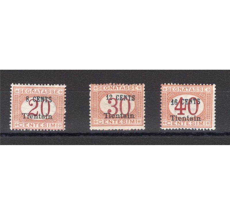 Uff. Post. all'Estero - Cina - Tientsin - 1918 - Segnatasse soprast., serie n° 6/8. Cert.: Biondi. Cat. € 3.000 (**)