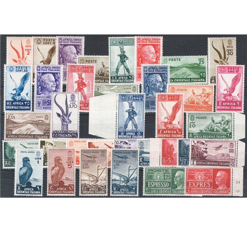 A.O.I. - 1938 - Soggetti vari, serie n° 1/20 + P.A. 1/13 + Ex 1/2. Cat. € 2.800 (**)