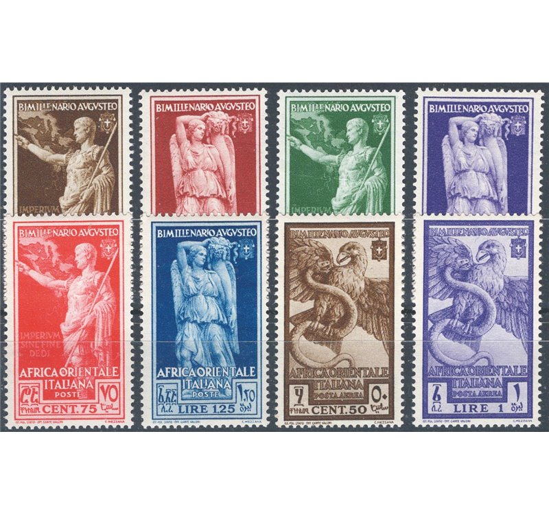 A.O.I. - 1938 - Bimillenario Augusteo, serie n° 21/26 + P.A. 14/15. Cat. € 45 (**)