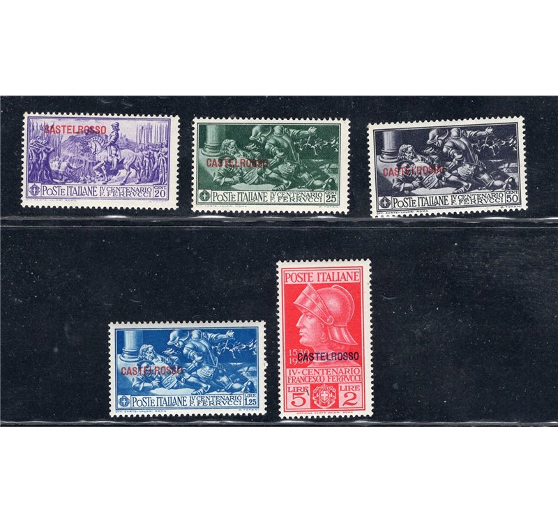 Castelrosso - 1930 - Ferrucci, serie n° 25/29. Cert.: IC. Cat. € 500 (**)