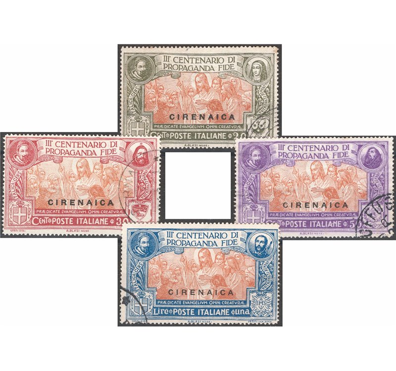 Cirenaica - 1923 - Propaganda Fide, serie n° 1/4 con annulli non garantiti in quanto poco leggibili. Cat. € 400 (U)