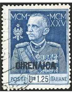 Cirenaica - 1926 - Giubileo 1,25 £ azzurro dent. 13½, n° 26. Cert.: Biondi. Cat. € 2.600 (U)