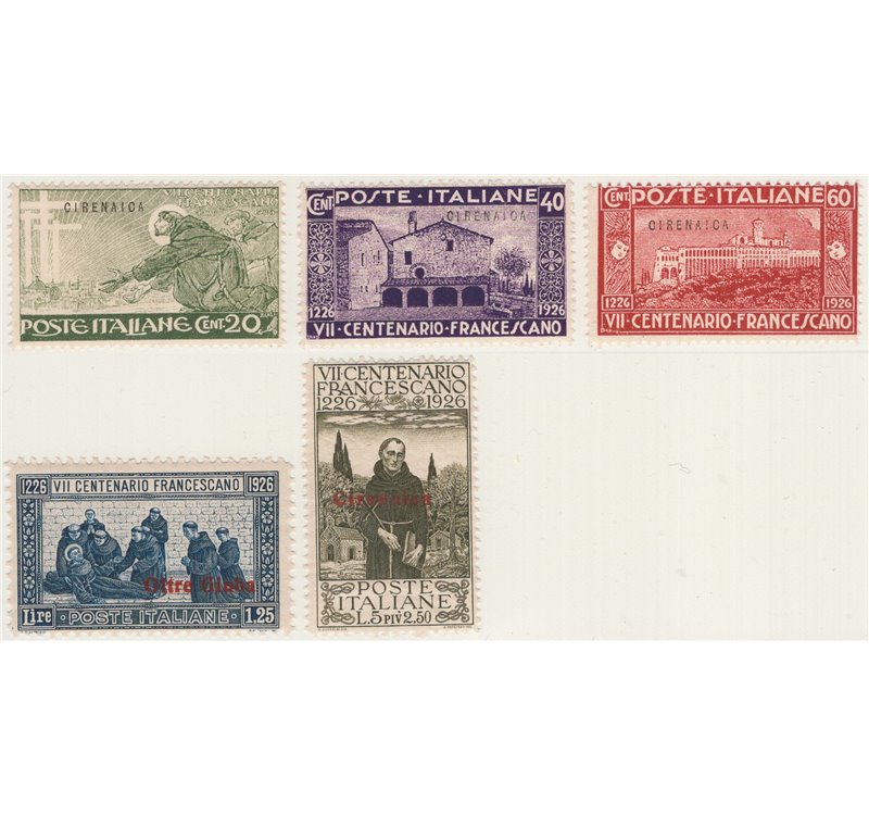 Cirenaica - 1926 - S. Francesco, serie n° 27/31. Cat. € 90 (**)