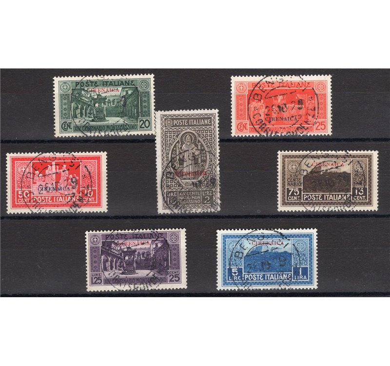 Cirenaica - 1929 - Montecassino, serie n° 53/59. Cat. € 375 (U)