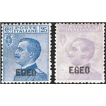 Egeo - 1912 - Michetti 25 c. azzurro e 50 c. violetto soprast., serie n° 1/2 con ottima centratura. Cert.: IC. Cat. € 1.400 (**)