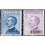 Egeo - 1912 - Michetti 25 c. azzurro e 50 c. violetto soprast., serie n° 1/2. Cert.: IC. Cat. € 760 (**)