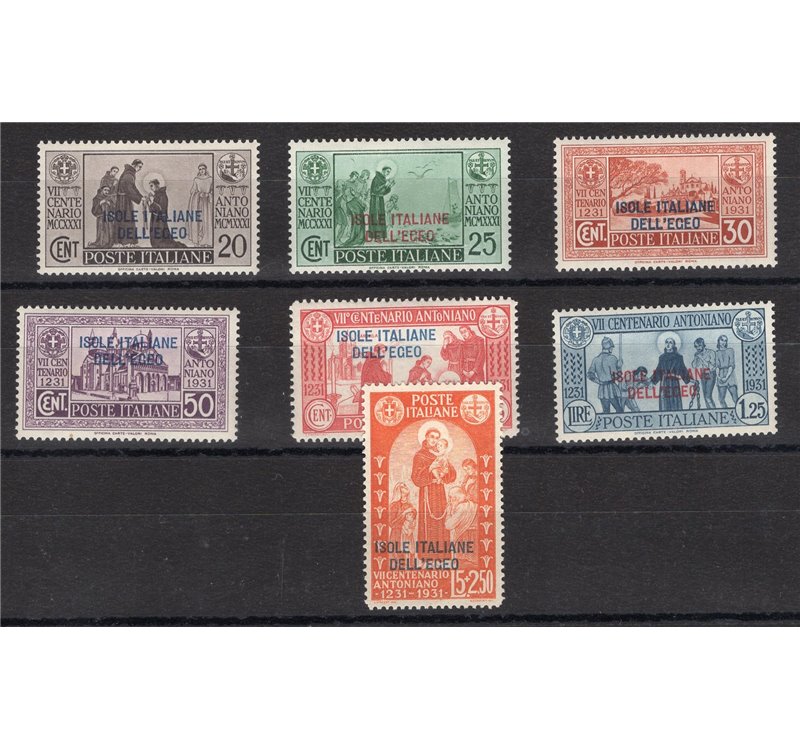 Egeo - 1931 - S. Antonio, serie n° 37/43. Cert.: IC. Cat. € 1.460 (**)