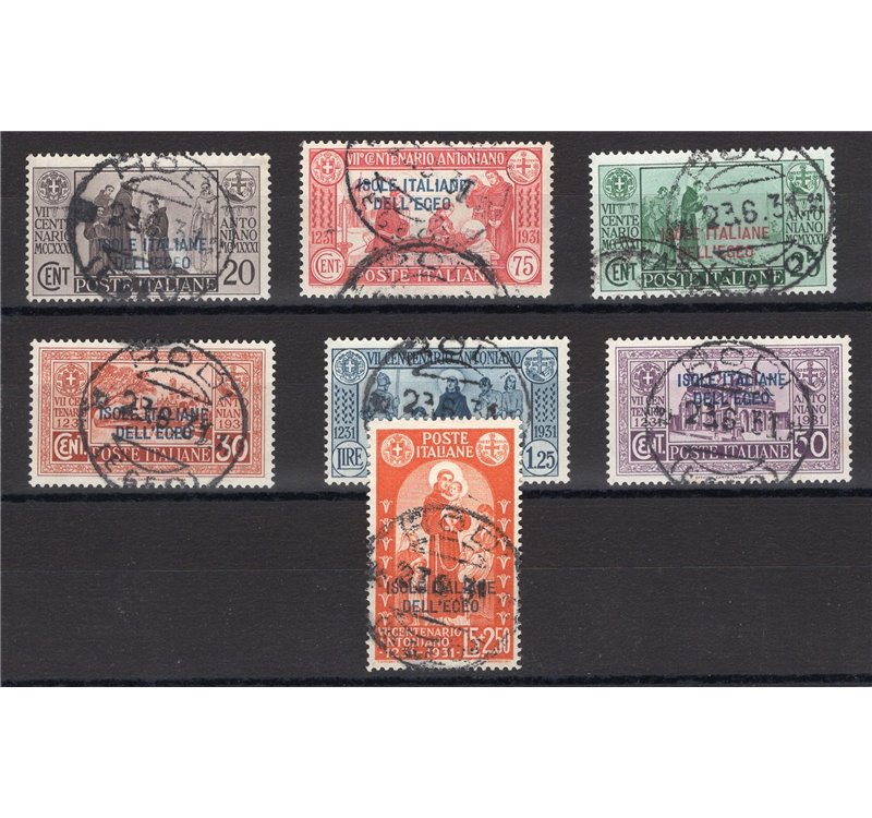 Egeo - 1931 - S. Antonio, serie n° 37/43. Cert.: IC. Cat. € 760 (U)