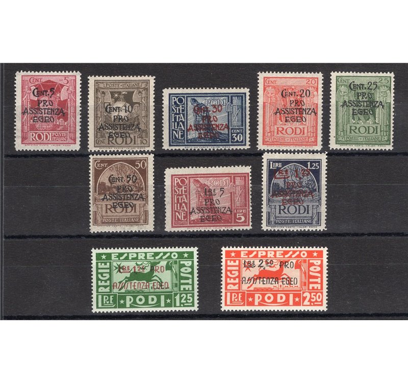 Egeo - Occup. Tedesca - 1943 - Pittorica con soprast. "Pro Assistenza Egeo" e valore, serie n° 118/25 + Ex 3/4. Cert.: IC. Cat. 