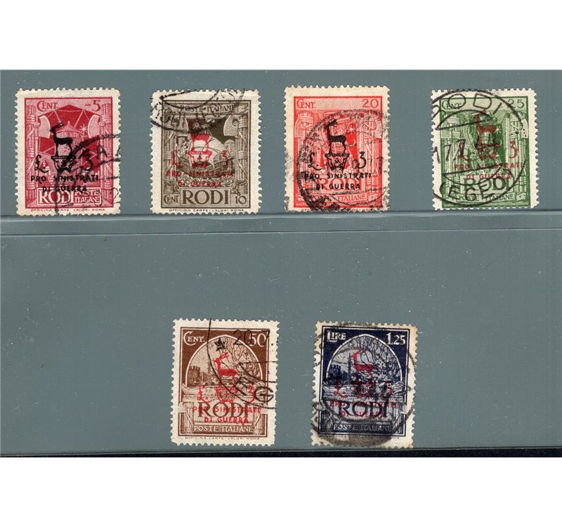 Egeo - Occup. Tedesca - 1944 - Pro sinistrati di guerra, serie n° 126/31. Firm.: Raybaudi. Cert.: IC. Cat. € 325 (U)