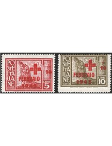 Egeo - Occup. Tedesca - 1945 - Pro Croce Rossa soprast., serie n° 132/33. Cert.: IC. Cat. € 400 (**)