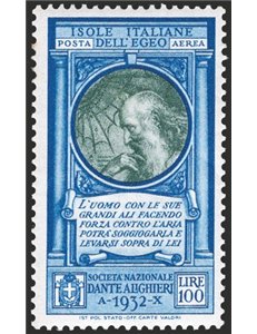 Egeo - 1932 - P.A. Dante 100 £, n° 21. Cat. € 75 (**)