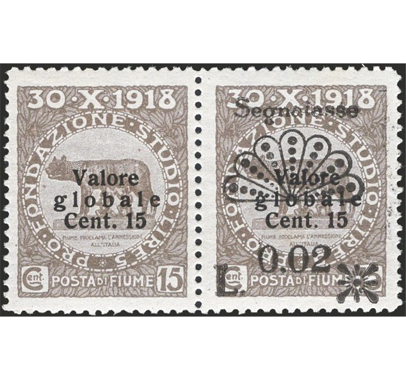Egeo - 1934 - P.A. Ala stilizzata 1 £ nero e verde azzurro con filigrana corona coricata dent. ¼. Cert.: Biondi. Cat. € 1.500 (*