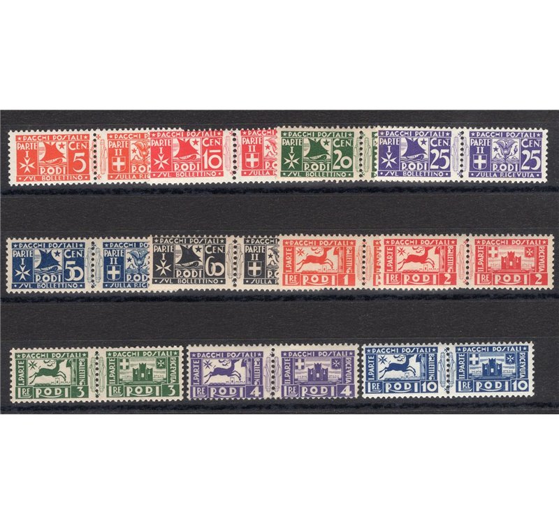 Egeo - 1934 - Pacchi postali soggetti vari, serie n° 1/11. Cert.: IC. Cat. € 500 (**)