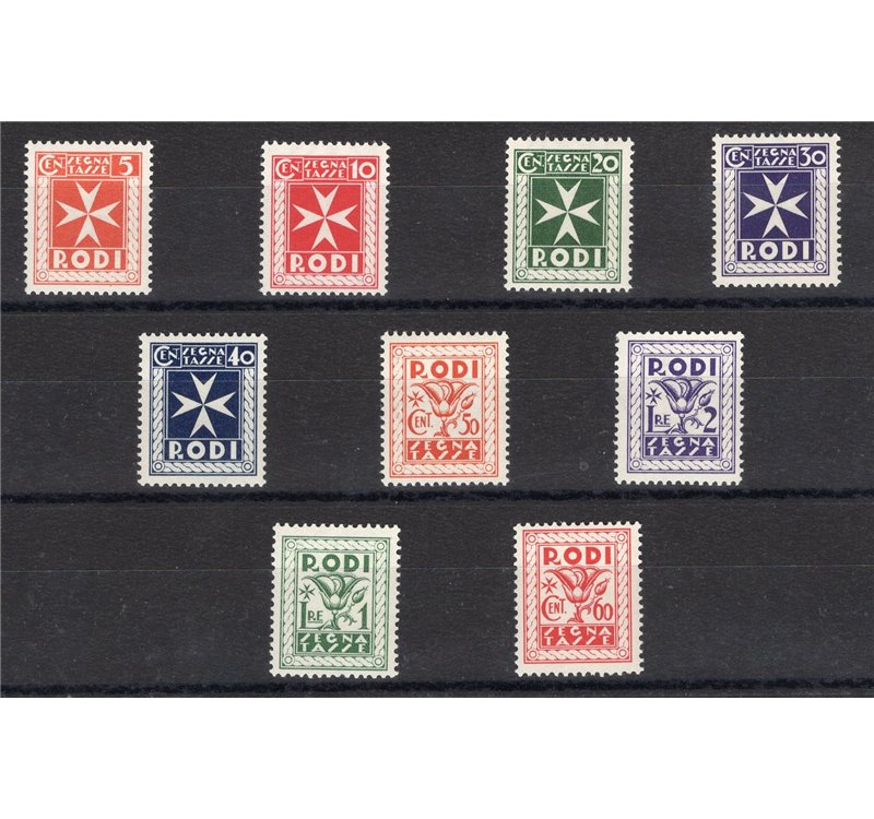 Egeo - 1934 - Segnatasse soggetti vari, serie n° 1/9. Cert.: IC. Cat. € 350 (**)