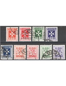 Egeo - 1934 - Segnatasse soggetti vari, n° 1/9. Cert.: Biondi. Cat. € 250 (U)