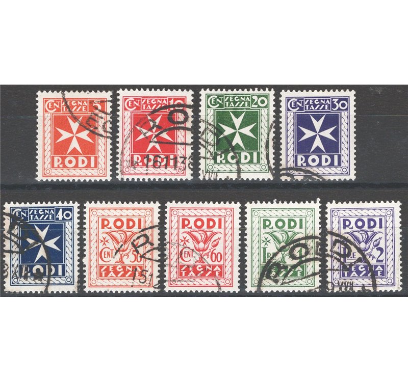 Egeo - 1934 - Segnatasse soggetti vari, n° 1/9. Cert.: Biondi. Cat. € 250 (U)