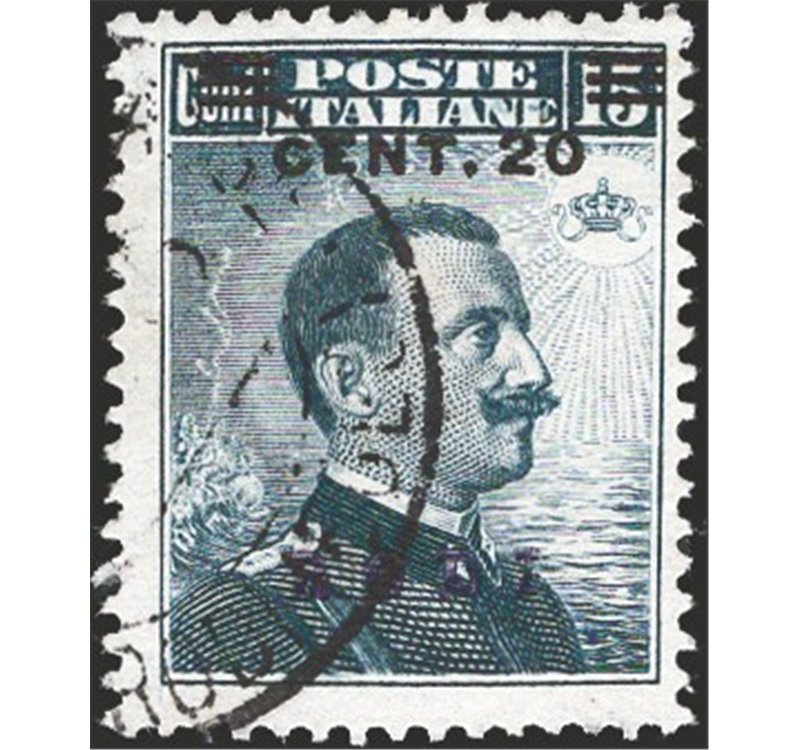 Egeo - Rodi - 1916 - Michetti 20 c. su 15 grigio soprast., n° 8. Cert.: IC. Cat. € 275 (U)