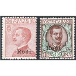 Egeo - Rodi - 1922/23 -S oprast. 85 c. e 1 £, n° 13/14. Cat. € 415 (**)