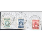 Egeo - 1912 - Ammin. Autonoma, Colosso di Rodi, serie n° 1/3 su frammento con annulli completi. Cert.: IC. Cat. € 400 (Fr)