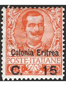 Eritrea - 1905 - Floreale 15 c. su 20 arancio, n° 30. Cert.: IC. Cat. € 450 (**)