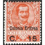 Eritrea - 1905 - Floreale 15 c. su 20 arancio, n° 30. Cert.: IC. Cat. € 450 (**)