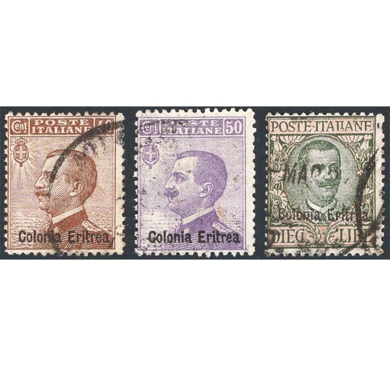 Eritrea - 1916 - Michetti e Floreale, serie n° 38/40. Cert.: Biondi. Cat. € 1.200 (U)