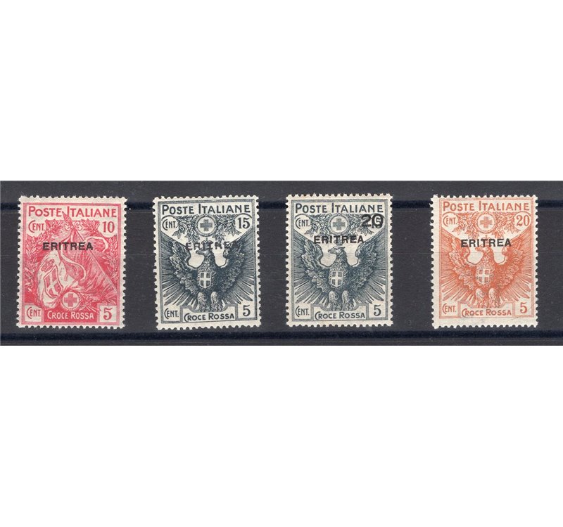Eritrea - 1916 - Croce Rossa, serie n° 41/44. Cert.: Biondi. Cat. € 500 (**)