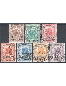 Eritrea - 1922 - Soprast., serie n° 54/60. Cat. € 100 (U)