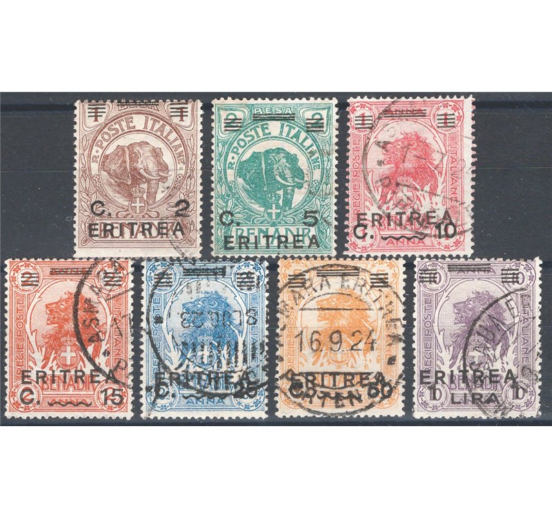 Eritrea - 1922 - Soprast., serie n° 54/60. Cat. € 100 (U)