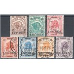 Eritrea - 1922 - Soprast., serie n° 54/60. Cat. € 100 (U)