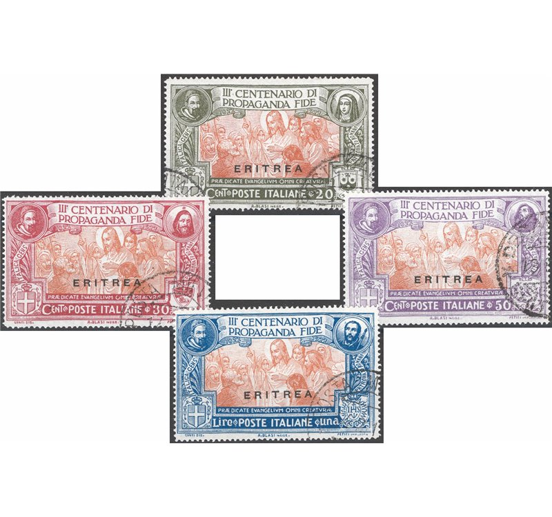 Eritrea - 1923 - Propaganda Fide, serie n° 61/64 con annulli non garantiti in quanto poco leggibili. Cat. € 350 (U)