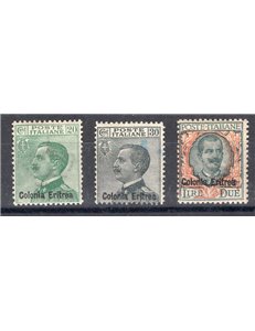 Eritrea - 1925 - Soprast., serie n° 93/95. Cert.: IC. Cat. € 280 (*)