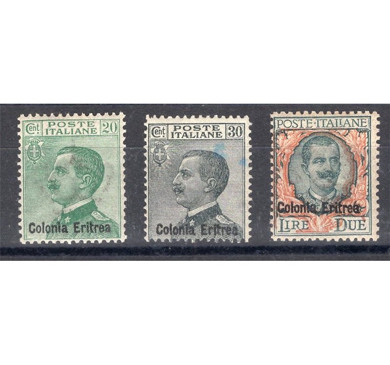 Eritrea - 1925 - Soprast., serie n° 93/95. Cert.: IC. Cat. € 280 (*)