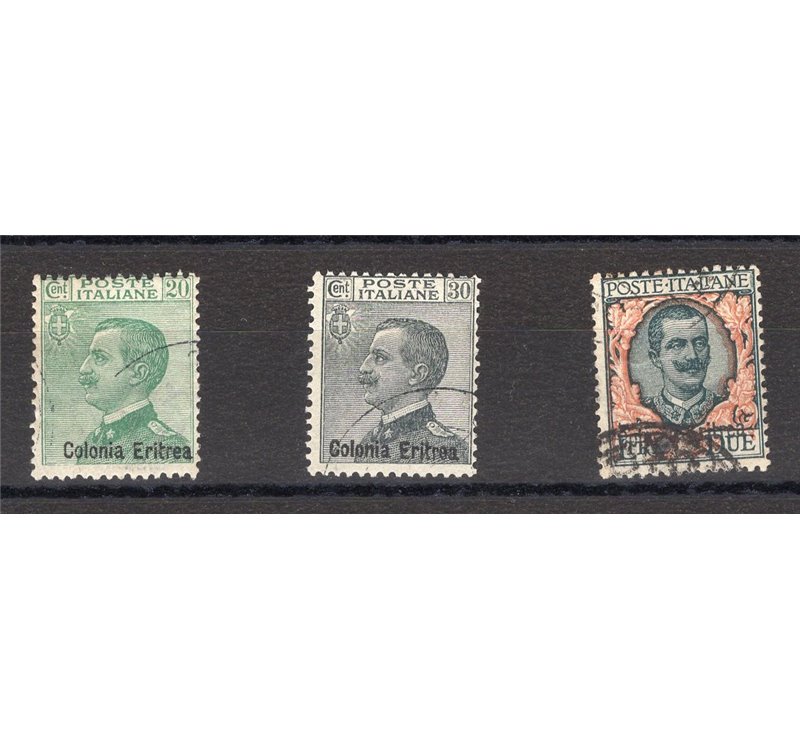 Eritrea - 1925 - Soprast., serie n° 93/95. Cert.: Biondi. Cat. € 240 (U)