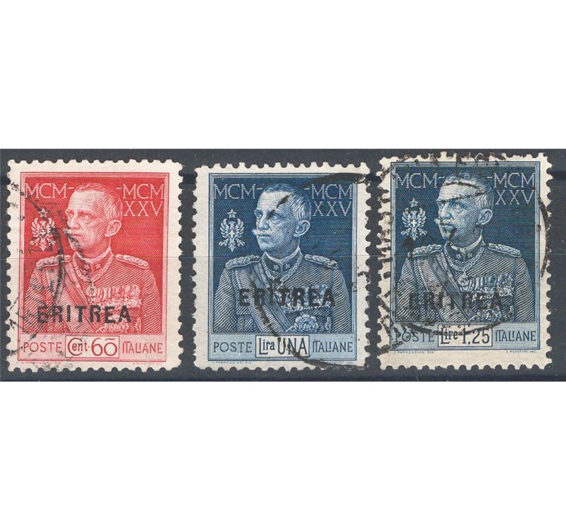 Eritrea - 1925/26 - Giubileo dent. 11, serie n° 96/98. Cat. € 111 (U)