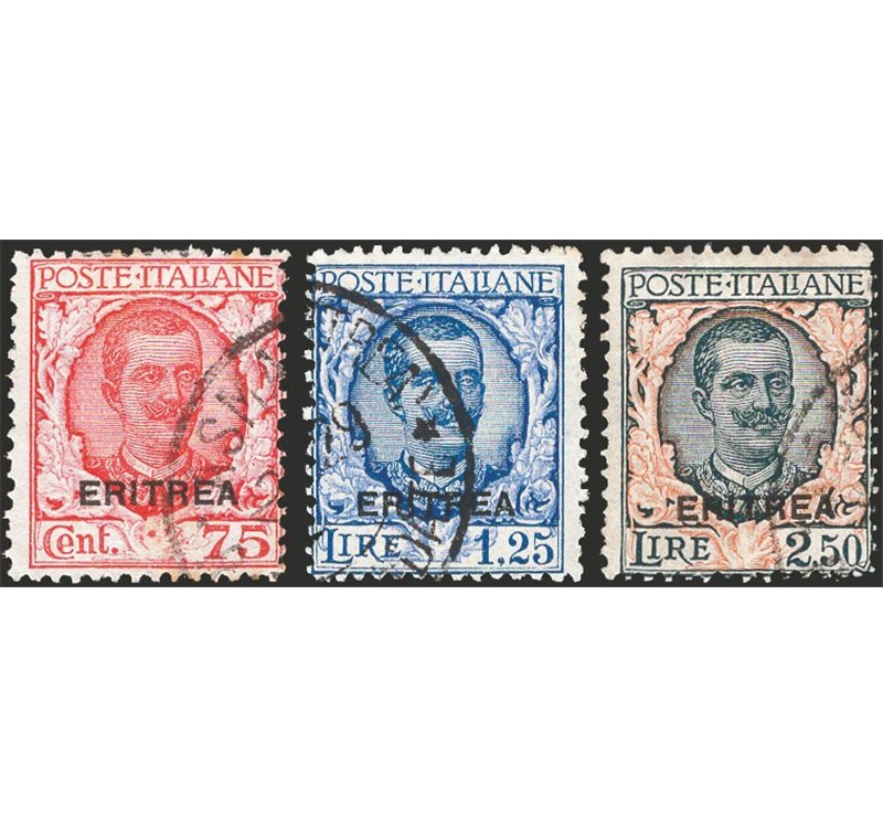 Eritrea - 1926 - Floreale soprast., serie n° 113/15. Cert.: Biondi. Cat. € 220 (U)