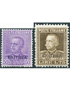 Eritrea - 1928/29 - Francobolli del soprast. tipo Parmeggiani, serie n° 136/37 con ottima centratura. Cert.: Biondi. Cat. € 1.50