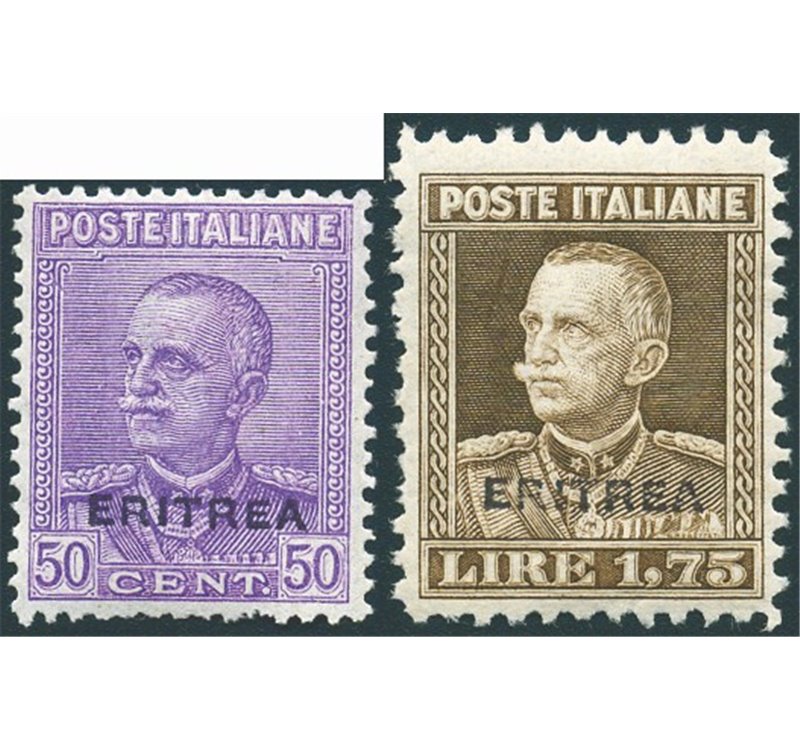 Eritrea - 1928/29 - Francobolli del soprast. tipo Parmeggiani, serie n° 136/37 con ottima centratura. Cert.: Biondi. Cat. € 1.50