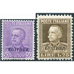 Eritrea - 1928/29 - Francobolli del soprast. tipo Parmeggiani, serie n° 136/37 con ottima centratura. Cert.: Biondi. Cat. € 1.50