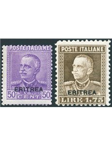 Eritrea - 1928/29 - Francobolli del soprast. tipo Parmeggiani, serie n° 136/37. Cert.: Biondi. Cat. € 750 (**)