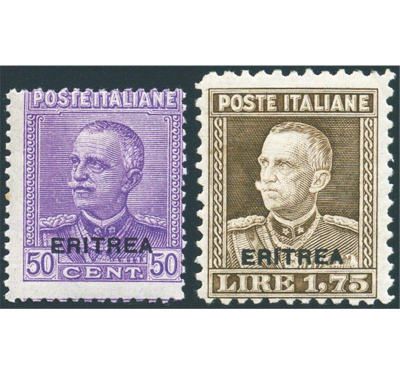 Eritrea - 1928/29 - Francobolli del soprast. tipo Parmeggiani, serie n° 136/37. Cert.: Biondi. Cat. € 750 (**)