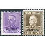 Eritrea - 1928/29 - Francobolli del soprast. tipo Parmeggiani, serie n° 136/37. Cert.: Biondi. Cat. € 750 (**)
